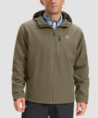 men's fleece-lined hooded softshell jacket in olive khaki - front view