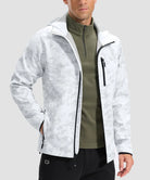 men's fleece-lined hooded softshell jacket in white gray camo - front view