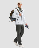 men's fleece-lined hooded softshell jacket in white gray camo - matching outfits view