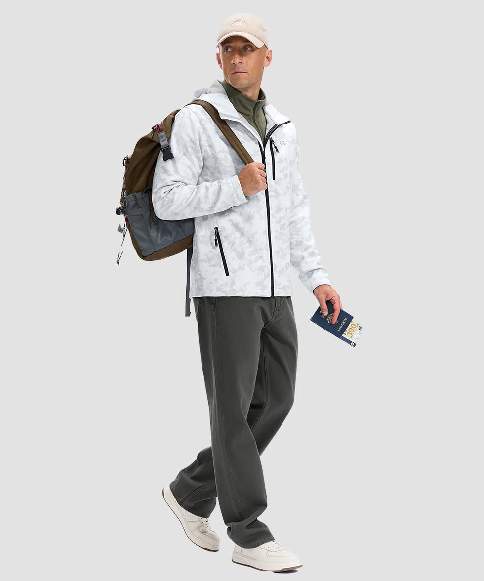 men's fleece-lined hooded softshell jacket in white gray camo - matching outfits view
