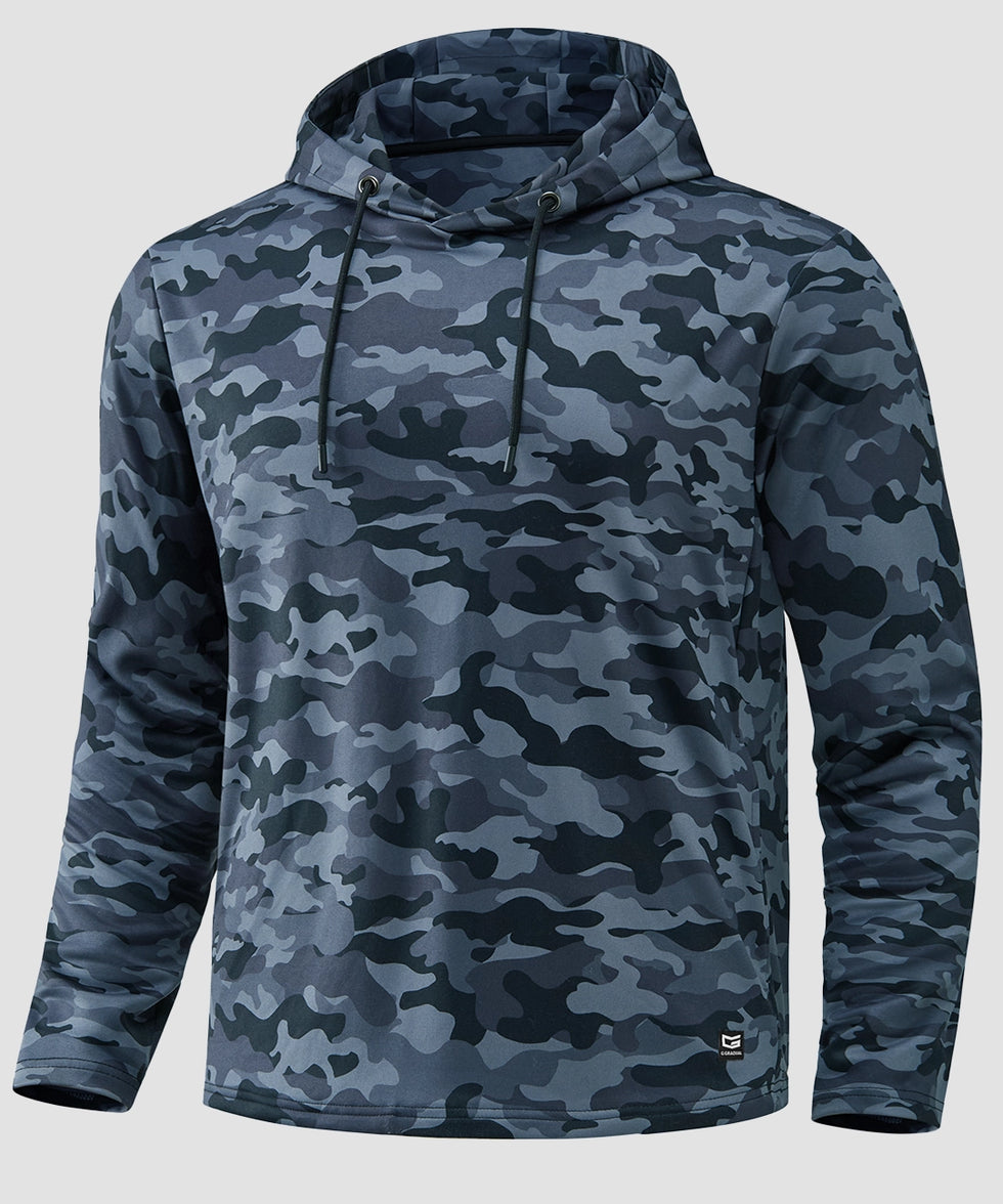 men's fleece-lined performance hoodie in black camo - front view