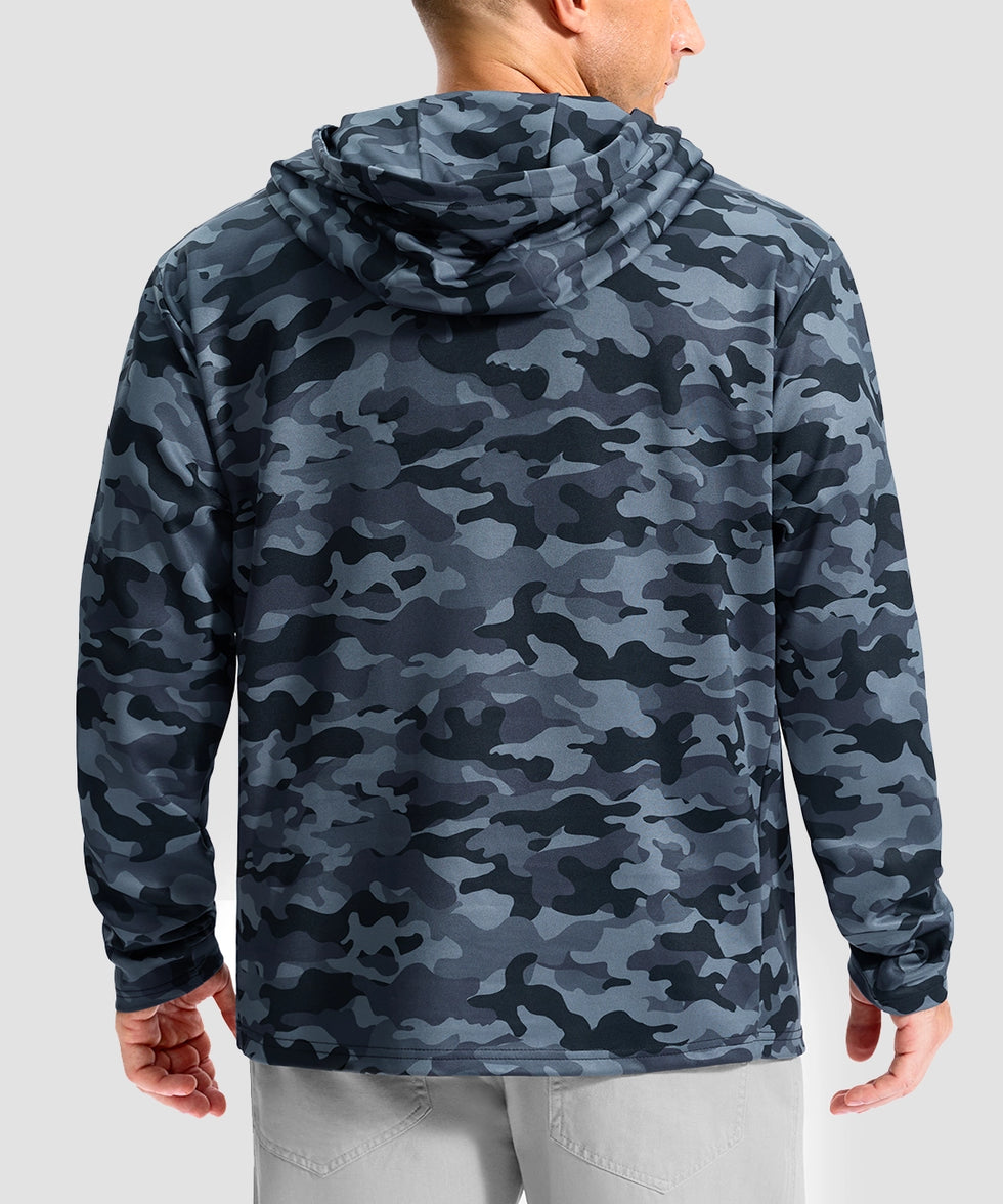 men's fleece-lined performance hoodie in black camo - hood detail