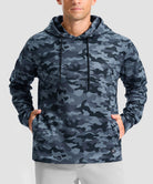 men's fleece-lined performance hoodie in black camo - neckline detail