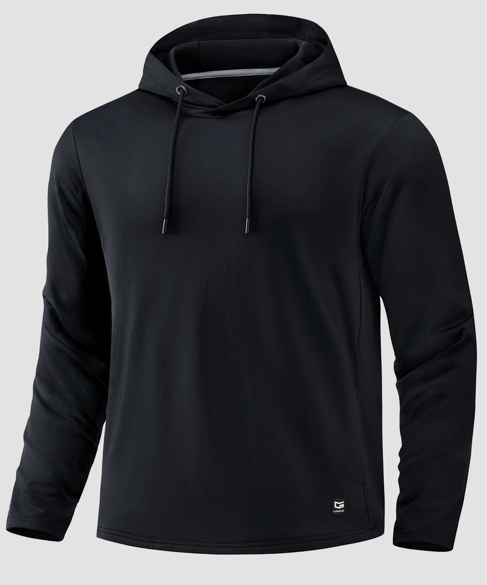 men's fleece-lined performance hoodie in black - front view