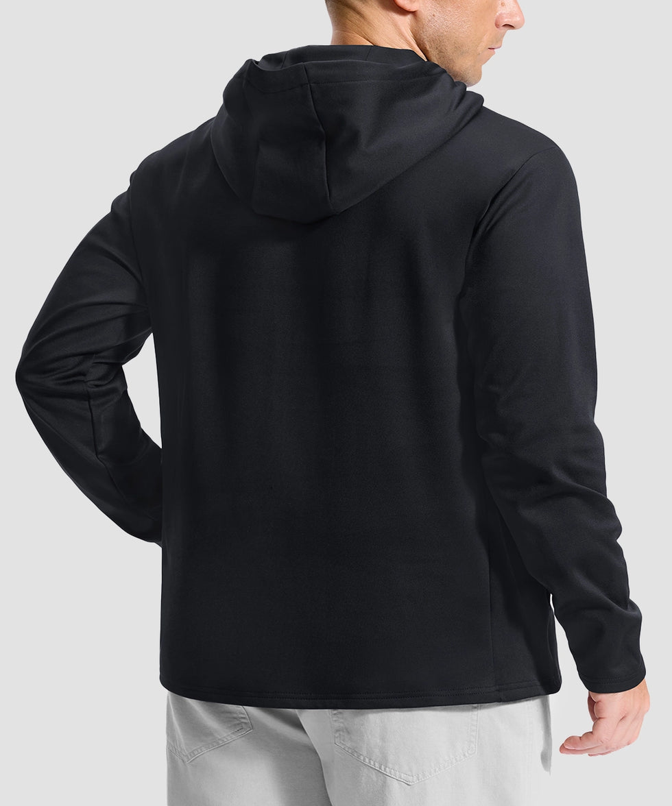 men's fleece-lined performance hoodie in black - hood detail