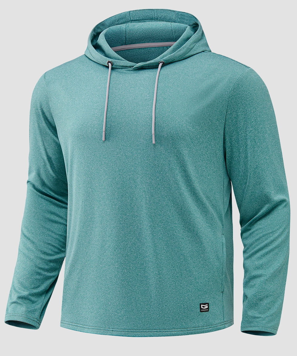 men's fleece-lined performance hoodie in heather beryl green - front view