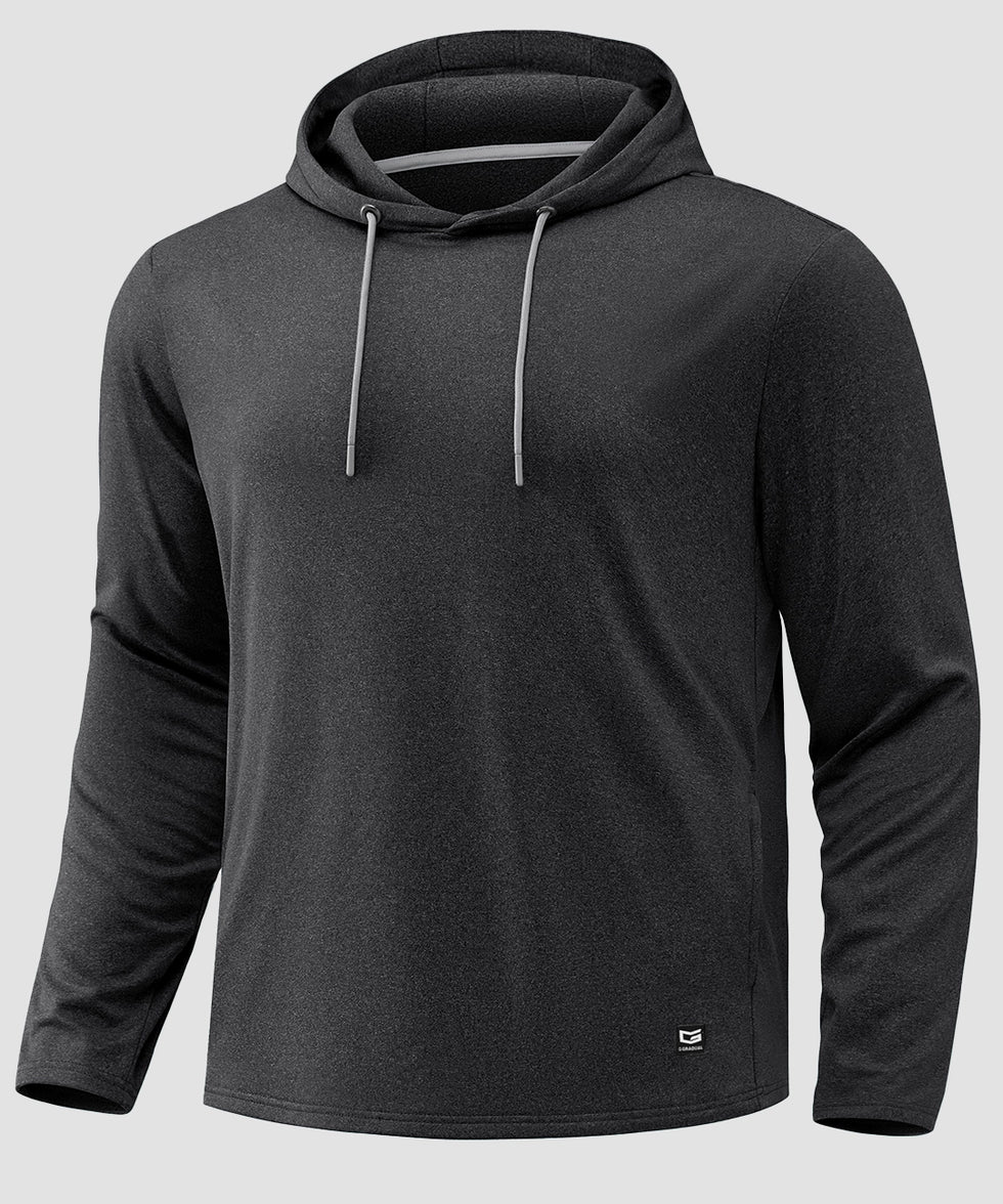 men's fleece-lined performance hoodie in heather black - front view