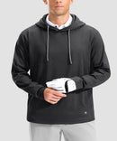 men's fleece-lined performance hoodie in heather black - neckline detail