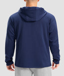 men's fleece-lined performance hoodie in heather dark blue - hood detail