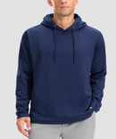 men's fleece-lined performance hoodie in heather dark blue - neckline detail