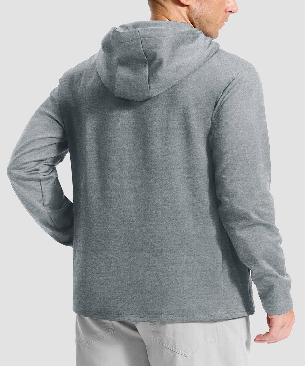men's fleece-lined performance hoodie in heather light gray - hood detail