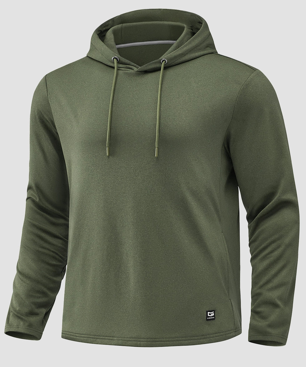 men's fleece-lined performance hoodie in heather olive - front view