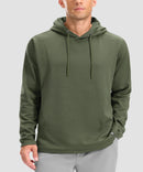 men's fleece-lined performance hoodie in heather olive - neckline detail