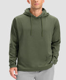 men's fleece-lined performance hoodie in heather olive - neckline detail