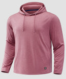 men's fleece-lined performance hoodie in heather rust red - front view