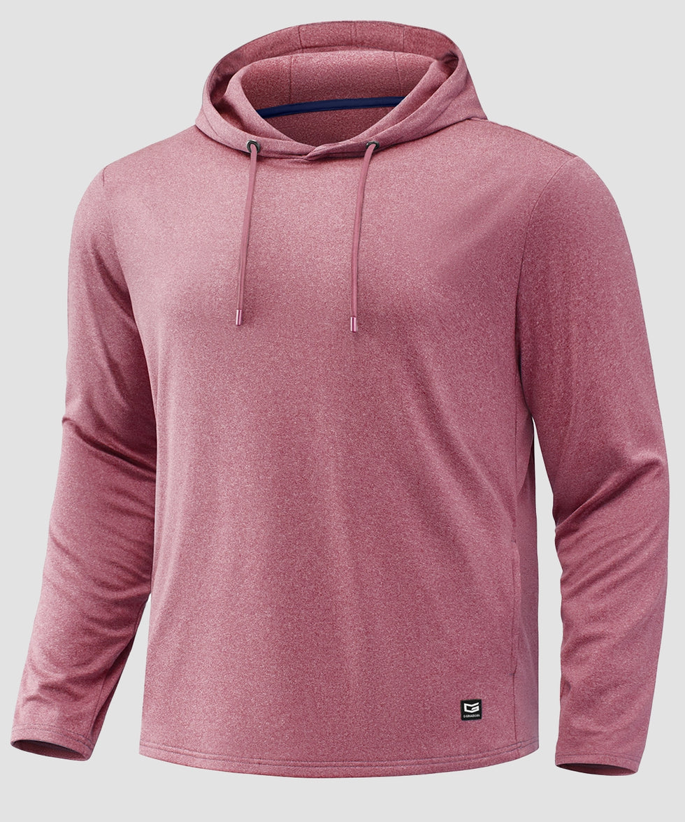 men's fleece-lined performance hoodie in heather rust red - front view