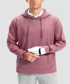 men's fleece-lined performance hoodie in heather rust red - neckline detail