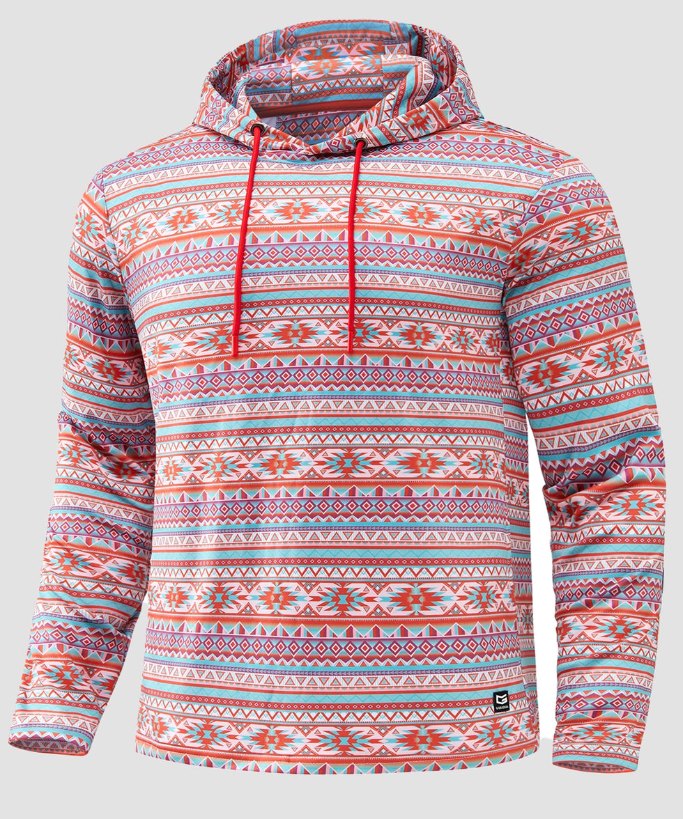 men's fleece-lined performance hoodie in red stripes - front view