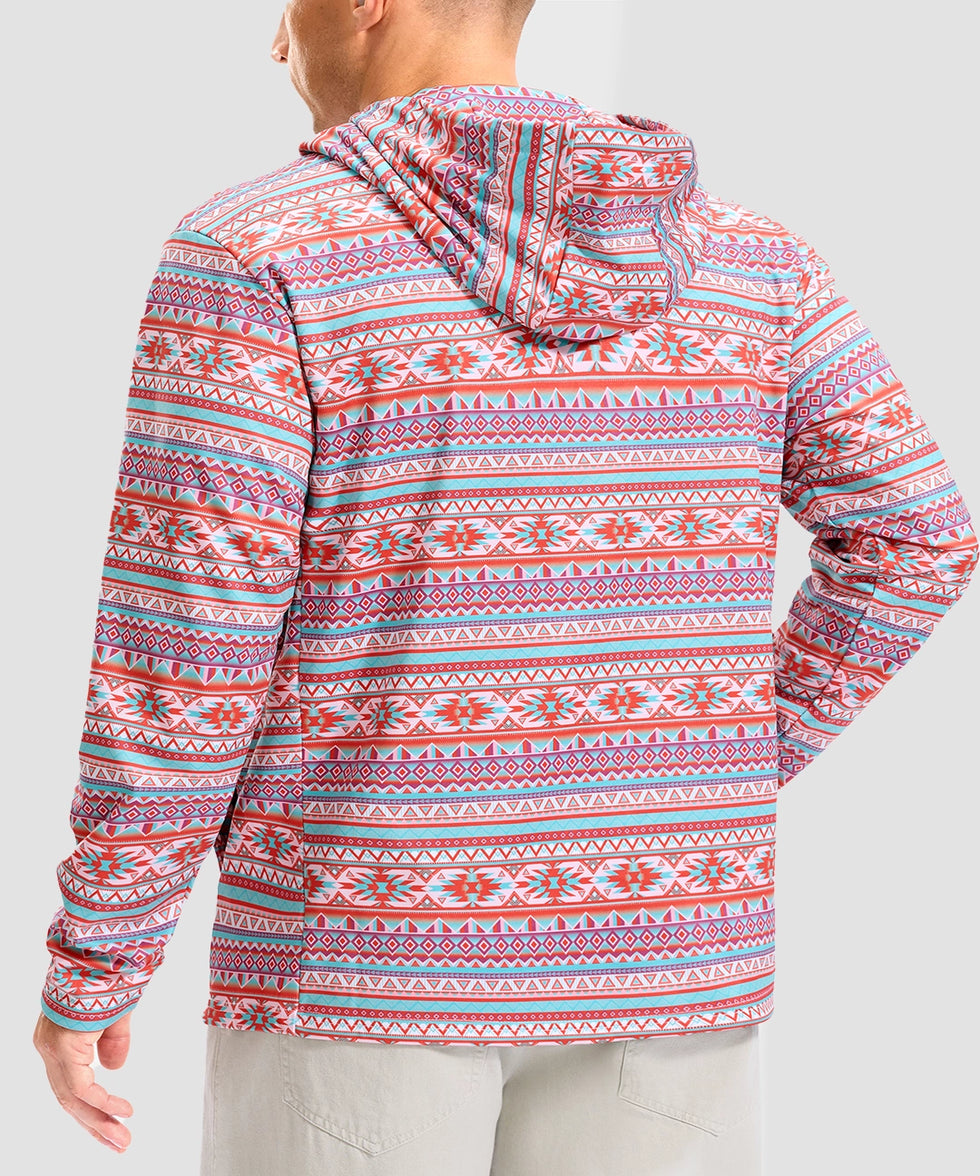 men's fleece-lined performance hoodie in red stripes - hood detail