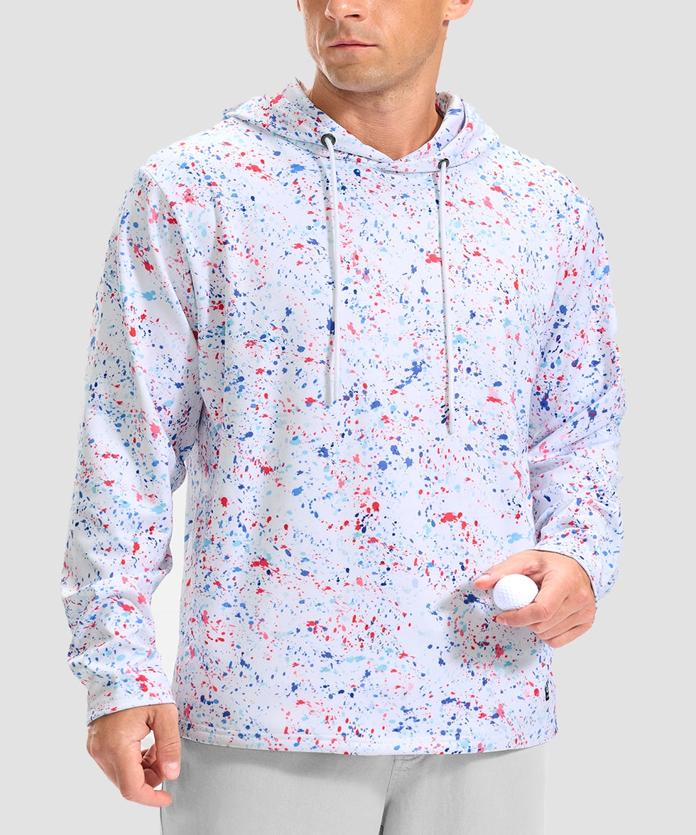 men's fleece-lined performance hoodie in white ink jet - neckline detail