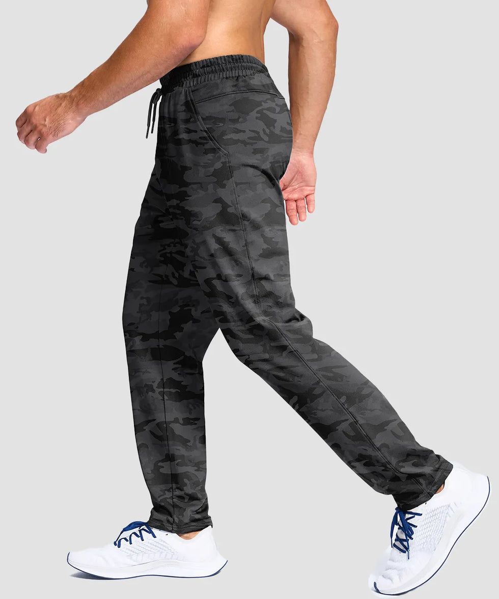 men's fleece-lined with 3 zip pockets sweatpants in gray camo - side view