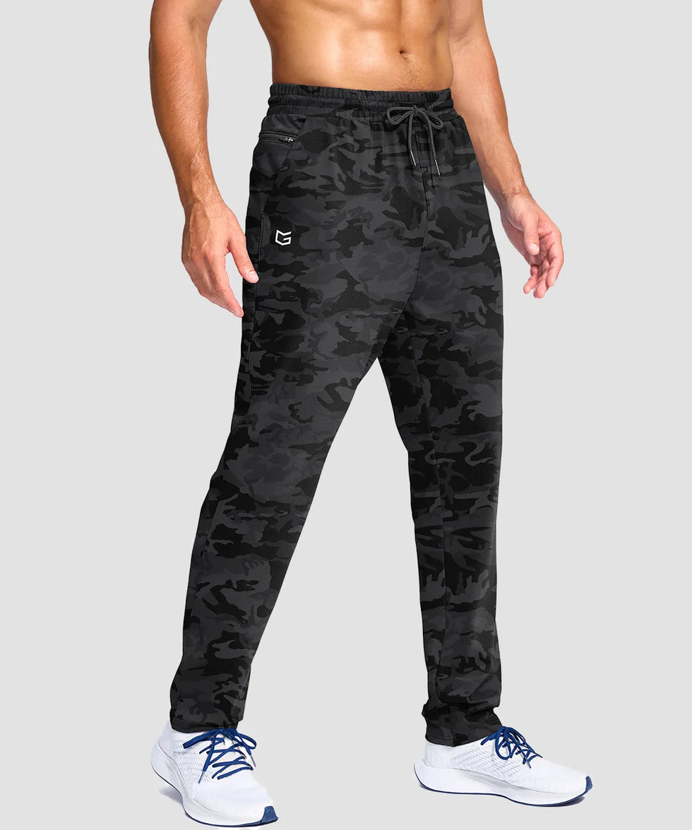 men's fleece-lined with 3 zip pockets sweatpants in gray camo - zipper pocket detail view