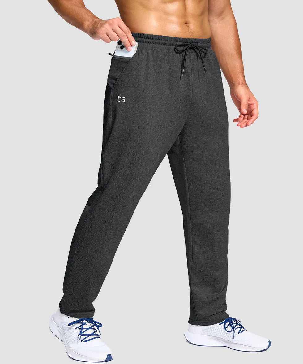 men's fleece-lined with 3 zip pockets sweatpants in heather charcoal - zipper pocket detail view