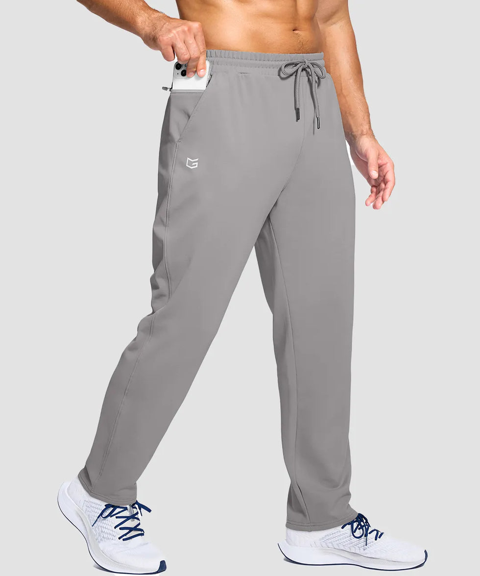 men's fleece-lined with 3 zip pockets sweatpants in light gray - zipper pocket detail view