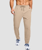 men's fleece-lined with 3 zip pockets sweatpants in light khaki - front view