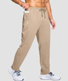 men's fleece-lined with 3 zip pockets sweatpants in light khaki - zipper pocket detail view