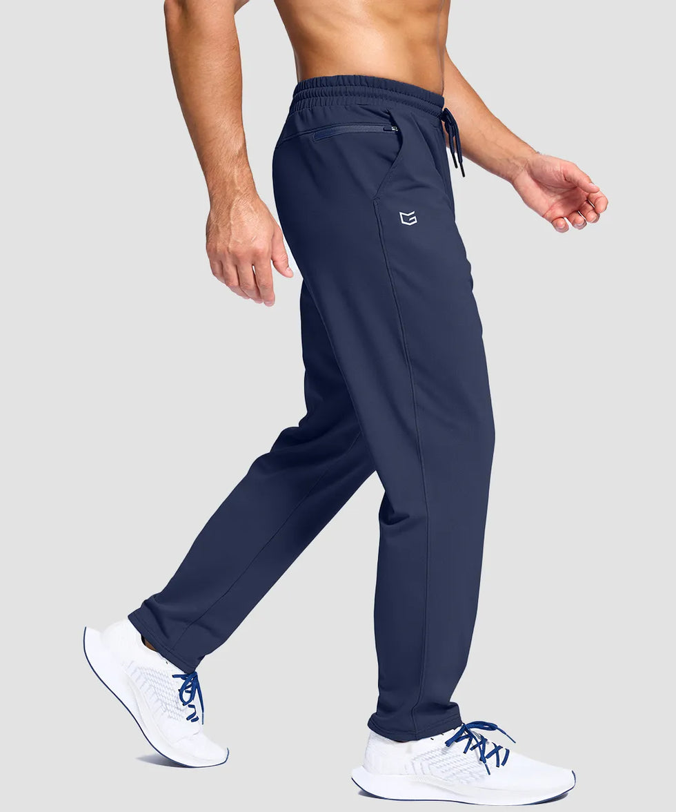 men's fleece-lined with 3 zip pockets sweatpants in navy - side view
