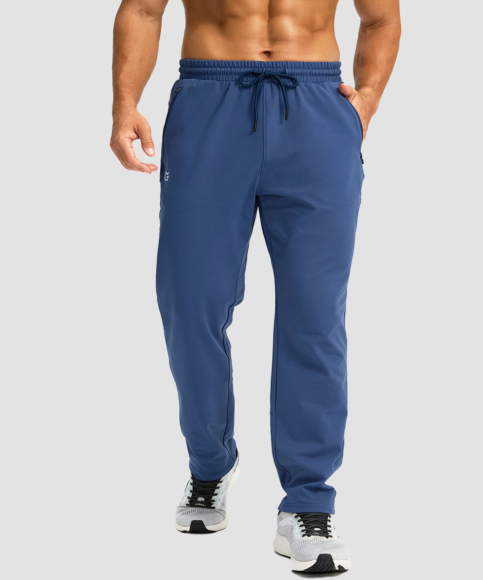 men's fleece-lined zip pockets stretch sweatpants in blue - front view