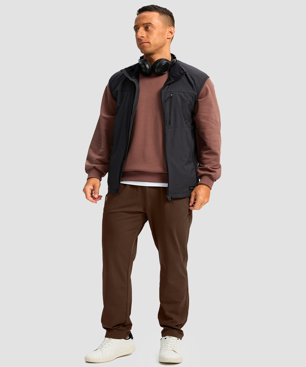 men's fleece-lined zip pockets stretch sweatpants in brown - matching outfits view
