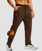 men's fleece-lined zip pockets stretch sweatpants in brown - zip pocket detail view