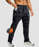 men's fleece-lined zip pockets stretch sweatpants in gray camo - zip pocket detail view