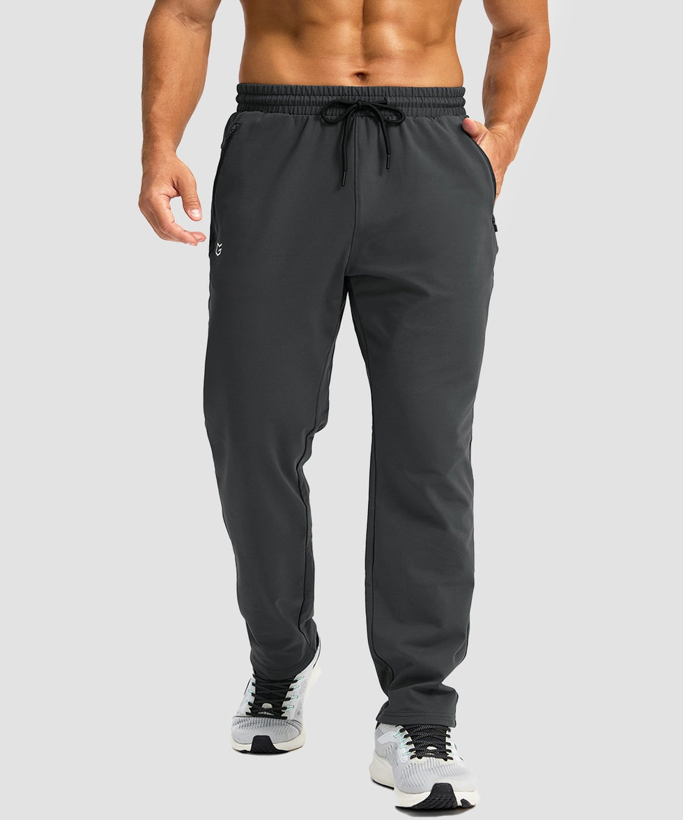 men's fleece-lined zip pockets stretch sweatpants in gray - front view