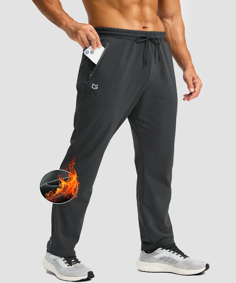 men's fleece-lined zip pockets stretch sweatpants in gray - zip pocket detail view