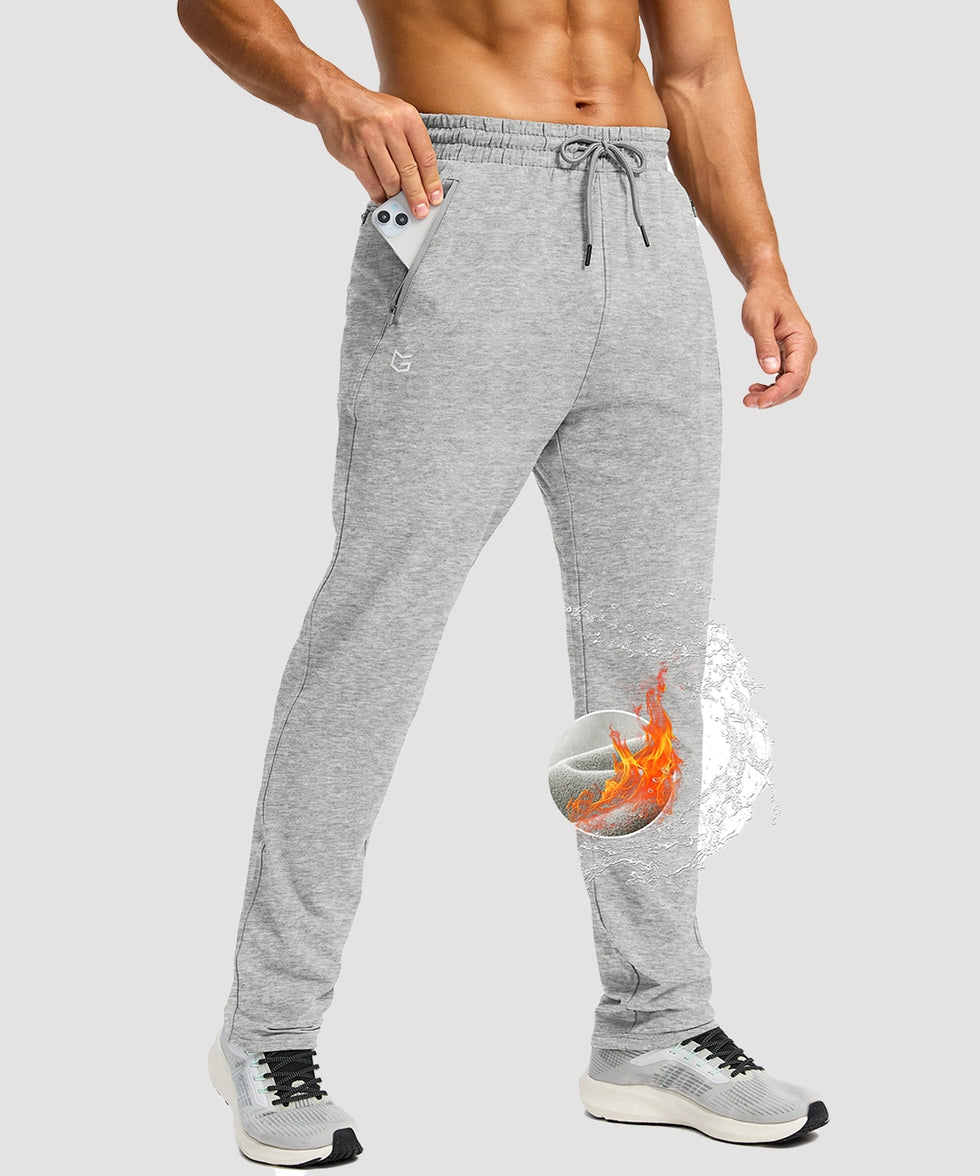 men's fleece-lined zip pockets stretch sweatpants in heather grayish - zip pocket detail view