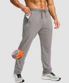 men's fleece-lined zip pockets stretch sweatpants in light gray - zip pocket detail view