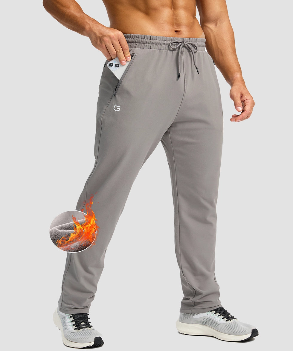 men's fleece-lined zip pockets stretch sweatpants in light gray - zip pocket detail view