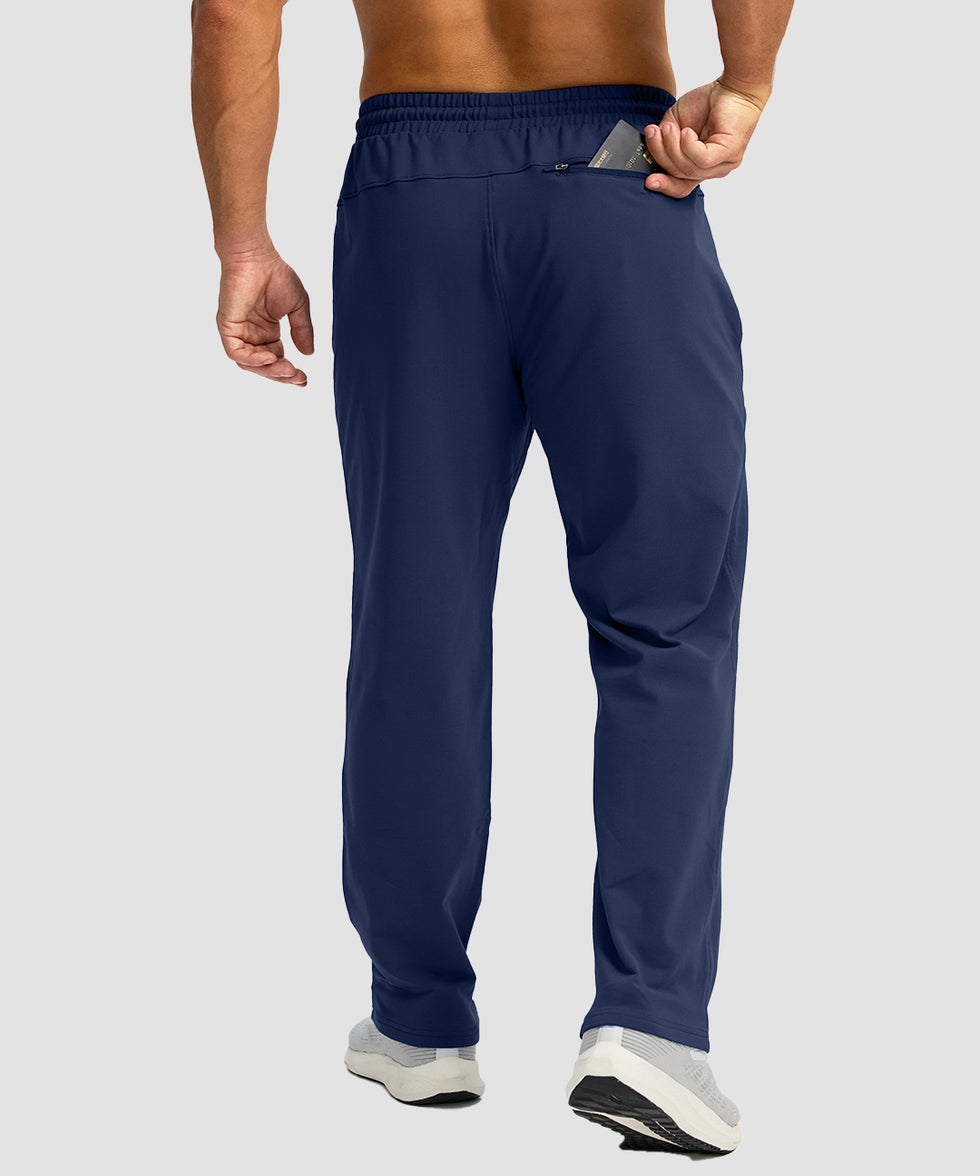 men's fleece-lined zip pockets stretch sweatpants in navy - back view