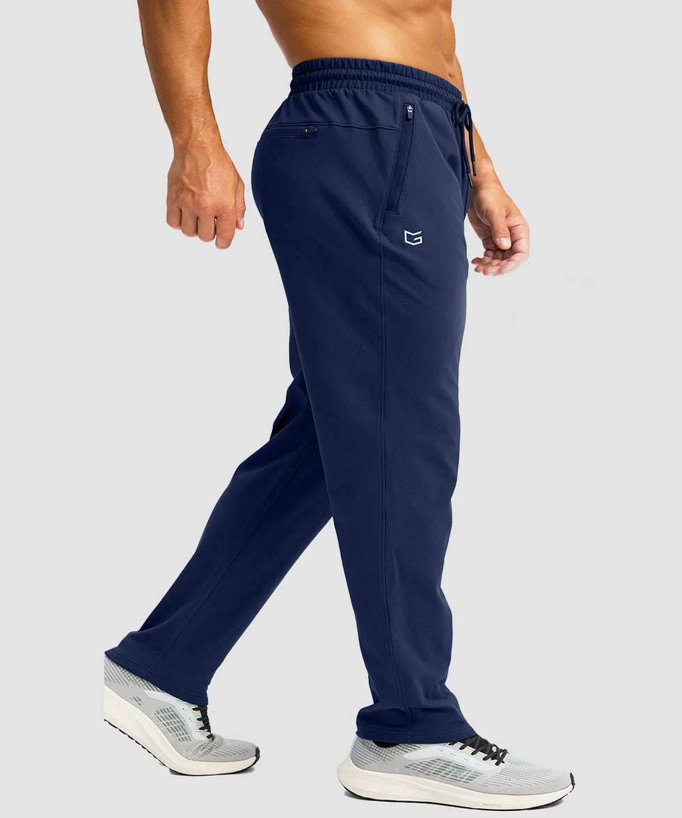 men's fleece-lined zip pockets stretch sweatpants in navy - side view
