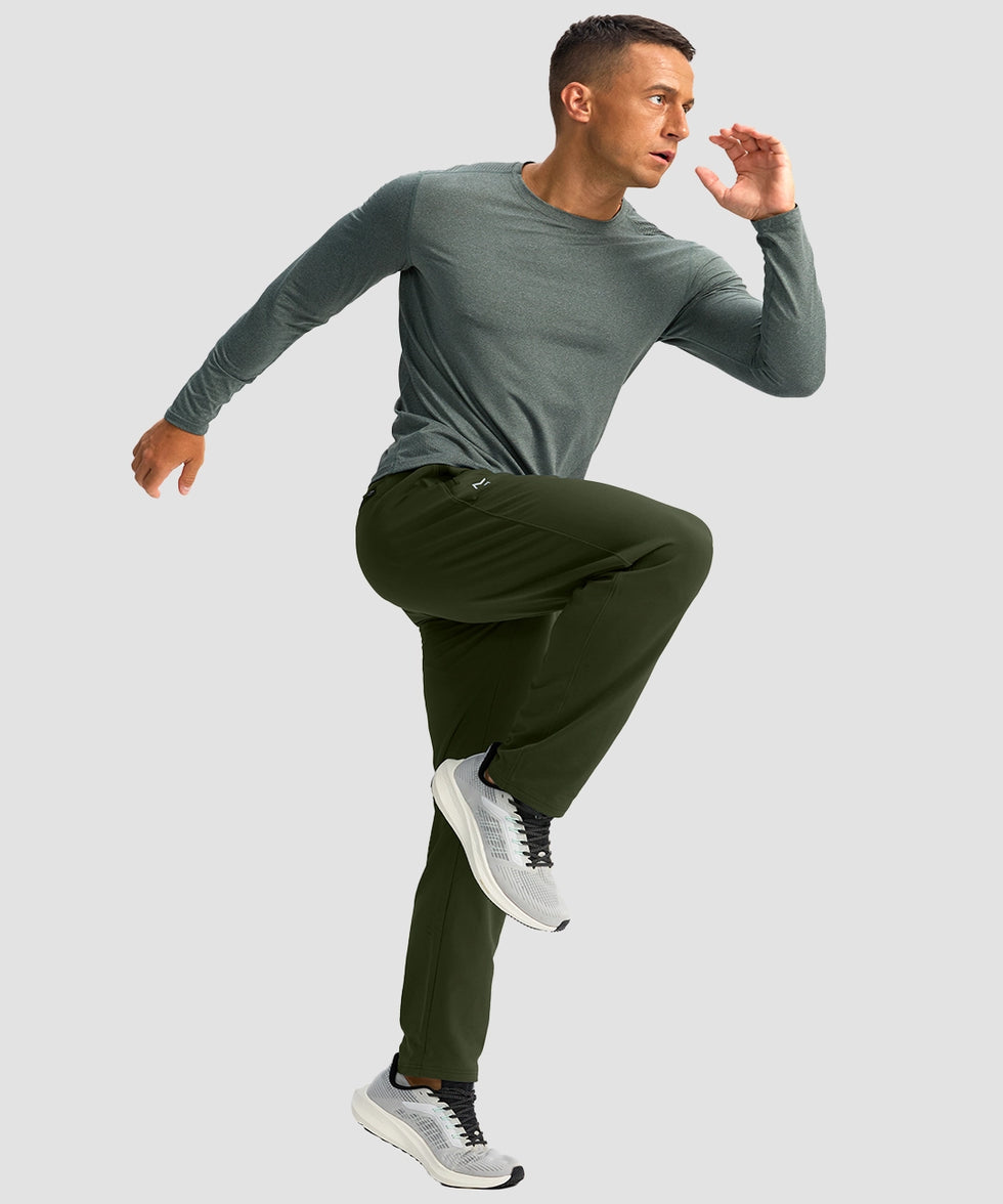 men's fleece-lined zip pockets stretch sweatpants in olive green - matching outfits view