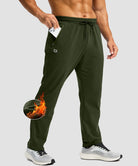 men's fleece-lined zip pockets stretch sweatpants in olive green - zip pocket detail view