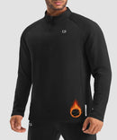 men's fleece quarter zip pullover long sleeve in black - front view