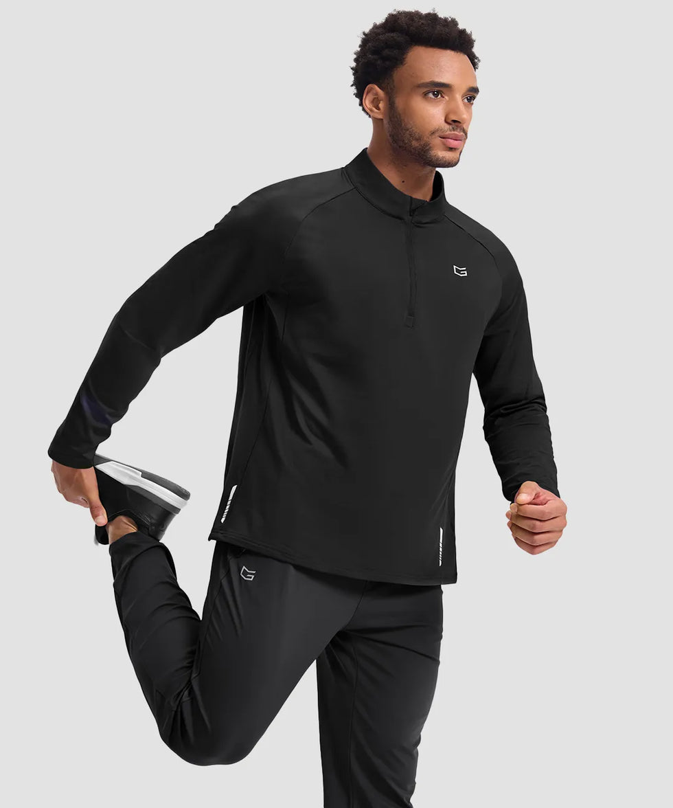 men's fleece quarter zip pullover long sleeve in black - matching outfits view