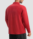 men's fleece quarter zip pullover long sleeve in dark red - back view