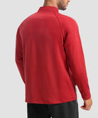 men's fleece quarter zip pullover long sleeve in dark red - back view