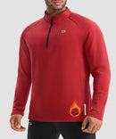 men's fleece quarter zip pullover long sleeve in dark red - collar detail