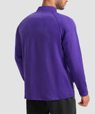 men's fleece quarter zip pullover long sleeve in deep purple - back view